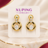 31079 Aretes dorados con diseño hexagonal y piedra central ovalada