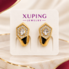 31082 Aretes dorados con diseño hexagonal y piedra central ovalada