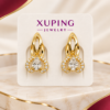 31084 Aretes dorados con diseño hexagonal y piedra central ovalada