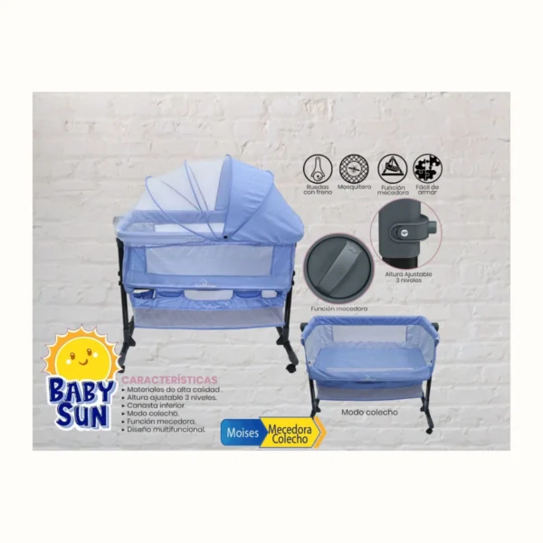 Vista optimizada ROUSS Moisés multifuncional Baby Sun con función mecedora y mosquitero